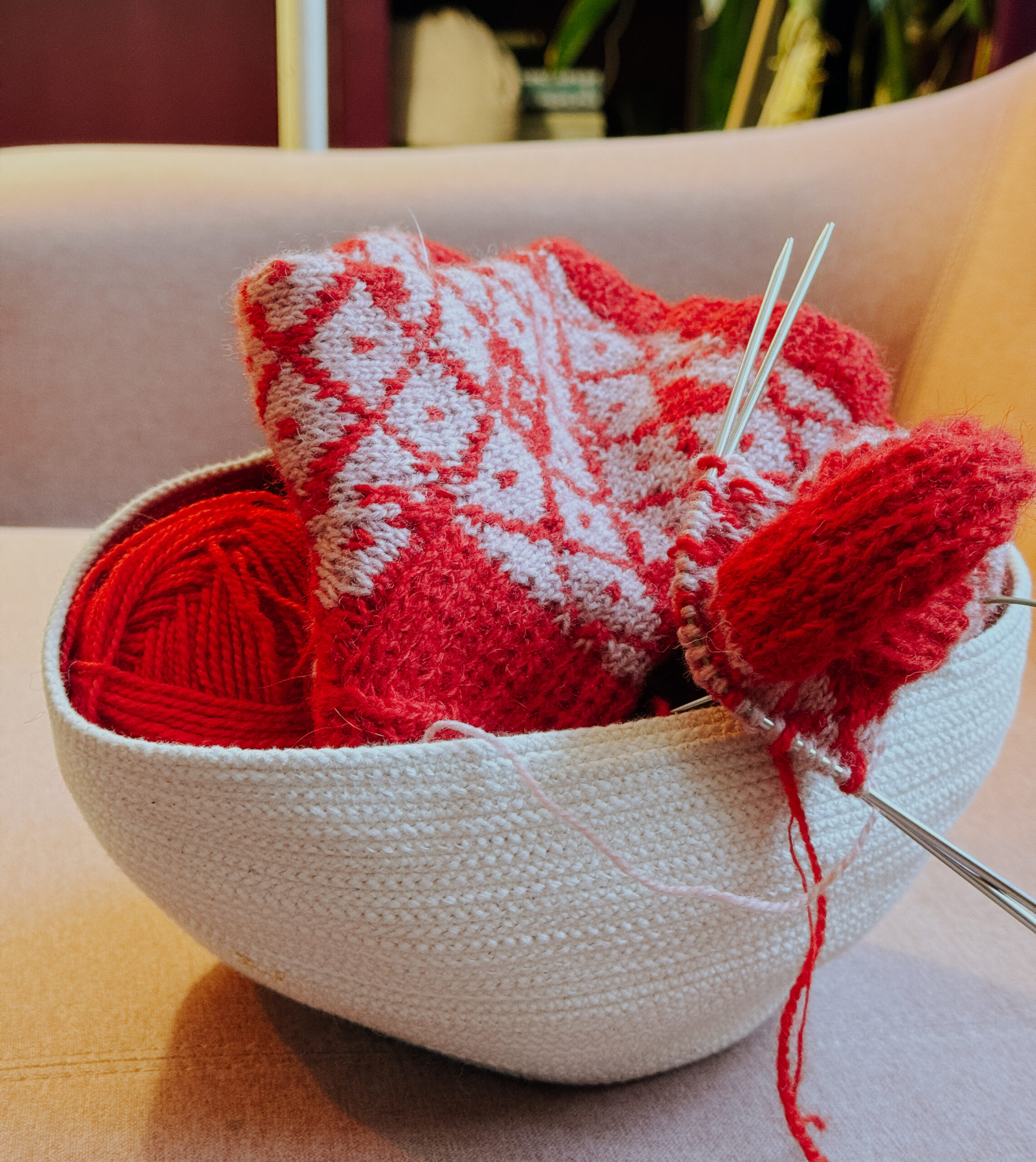 My original sock design, inspired by traditional Norwegian color work. 