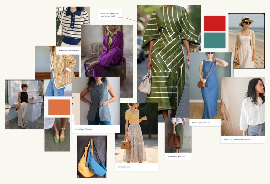 A moodboard of clothing and accesories the author would like to make this spring